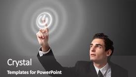  Presentation with power button - Slide deck featuring business man pressing on off background and a dark gray colored foreground