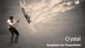  Presentation with umbrella - Slide deck featuring business man protecting with umbrella background and a gray colored foreground