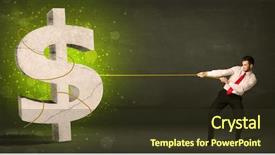  Presentation with dollar sign - Audience pleasing slide set consisting of business man pulling a big backdrop and a tawny brown colored foreground