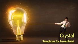  Presentation with glowing light bulb light bulb - Presentation theme featuring 3d brain ligthbulb - business man pulling a big background and a wine colored foreground