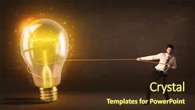  Presentation with glowing light bulb light bulb - Audience pleasing presentation design consisting of 3d brain ligthbulb - business man pulling a big backdrop and a wine colored foreground