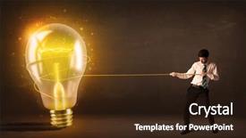  Presentation with glowing light bulb light bulb - Amazing slide set having 3d brain ligthbulb - business man pulling a big backdrop and a wine colored foreground