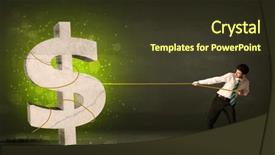  Presentation with dollar sign - Slide deck enhanced with business man pulling a big green dollar sign concept on background background and a tawny brown colored foreground