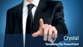  Presentation with 3d man business leader - Audience pleasing PPT layouts consisting of business man pushing imaginary button backdrop and a ocean colored foreground