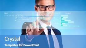  Presentation with touch screen - Amazing PPT theme having business man pushing some business backdrop and a teal colored foreground