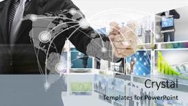  Presentation with deep - Beautiful theme featuring business man reaching images streaming backdrop and a light blue colored foreground