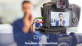  Presentation with business coaching - Colorful PPT theme enhanced with business-man-recording-a-tutorial backdrop and a ocean colored foreground