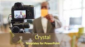  Presentation with recording - Presentation theme featuring business-man-recording-video background and a tawny brown colored foreground