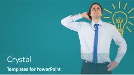  Presentation with graphic - Amazing slide set having business man scratching head against blue background with yellow lightbulb graphic backdrop and a ocean colored foreground