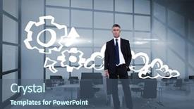  Presentation with finish line - Presentation theme featuring business man shadow icon - businessman crossing finish line background and a ocean colored foreground