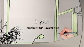  Presentation with green lines - Slide deck enhanced with business man shadow icon - hand drawing office fictitious lines background and a light gray colored foreground