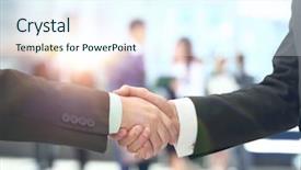  Presentation with business partner - Colorful presentation enhanced with business-man-shaking-hand backdrop and a cool aqua colored foreground