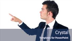  Presentation with greeiting show man - Presentation design having business man show stop sign background and a  colored foreground