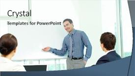  Presentation with whiteboard - Audience pleasing presentation consisting of business man showing something on a whiteboard to his colleagues backdrop and a sky blue colored foreground