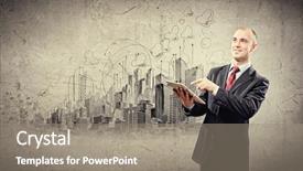  Presentation with ipad - Slide set enhanced with business man sign construction - image of young businessman holding background and a gray colored foreground