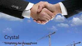  Presentation with blue handshake - Cool new presentation design with business man sign industry - businessman handshake in construction crane backdrop and a teal colored foreground