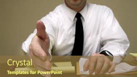  Presentation with files - Amazing presentation design having business-man-sitting-at-desk backdrop and a tawny brown colored foreground