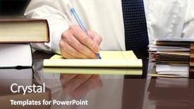  Presentation with files - Slides with business man sitting at desk background and a tawny brown colored foreground