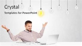  Presentation with light bulbs - Beautiful PPT layouts featuring business-man-sitting-at-table backdrop and a white colored foreground