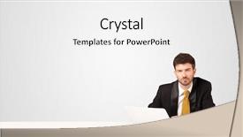  Presentation with laptop - Presentation theme consisting of business man sitting at white background and a white colored foreground