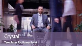  Presentation with organization - Beautiful slide deck featuring business man sitting in office chair people group passing by concept of time rush organization backdrop and a violet colored foreground