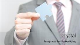  Presentation with solving - Audience pleasing PPT layouts consisting of business man solving a puzzle backdrop and a  colored foreground