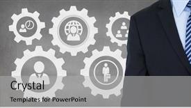  Presentation with people - Presentation featuring business man standing against people background and a light gray colored foreground