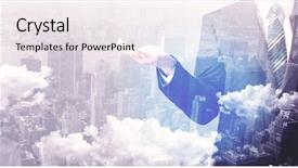  Presentation with city - Presentation consisting of business man standing at city background and a sky blue colored foreground