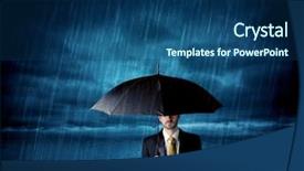  Presentation with rain clouds - Slide set having business man standing in rain background and a ocean colored foreground