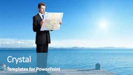  Presentation with business road map - Slides with business man standing on pier background and a teal colored foreground