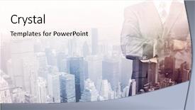  Presentation with roof - Amazing PPT theme having business man standing on roof backdrop and a pink colored foreground