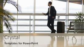  Presentation with airport terminal - Presentation design featuring business-man-stands background and a soft green colored foreground