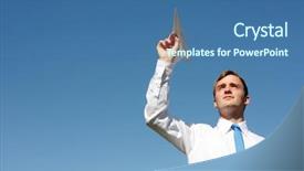  Presentation with plane - Presentation theme enhanced with business man throwing a paper background and a ocean colored foreground