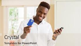  Presentation with african american business - Beautiful slide set featuring business man using credit card backdrop and a lemonade colored foreground