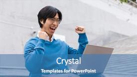  Presentation with asian - Beautiful PPT theme featuring business man using laptop computer backdrop and a teal colored foreground