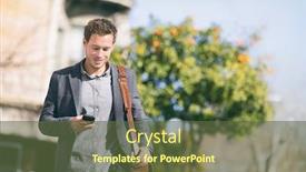  Presentation with mobile payment app business technology - Presentation theme having business-man-using-mobile-phone background and a tawny brown colored foreground