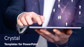  Presentation with business networking - Colorful PPT theme enhanced with business-man-using-modern-digital backdrop and a navy blue colored foreground