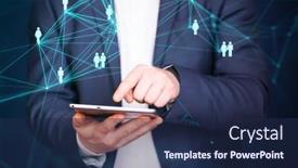  Presentation with business networking - Colorful slide deck enhanced with business-man-using-modern-digital backdrop and a navy blue colored foreground