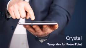  Presentation with business networking - Slide set enhanced with business-man-using-modern-digital background and a navy blue colored foreground