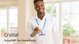  Presentation with coffe - Colorful presentation design enhanced with business man waring id card backdrop and a lemonade colored foreground