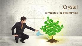  Presentation with business growing - Slide set enhanced with business man watering a growing background and a cream colored foreground