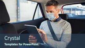  Presentation with digital car - Amazing presentation design having business-man-wearing-a-face backdrop and a ocean colored foreground