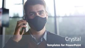  Presentation with medical business - PPT theme consisting of business-man-wearing-coronavirus-medical background and a gray colored foreground