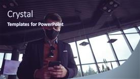  Presentation with medical business - Cool new slides with business-man-wearing-coronavirus-medical backdrop and a wine colored foreground