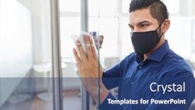  Presentation with cleaning business - Audience pleasing presentation design consisting of business-man-wearing-face-mask backdrop and a ocean colored foreground