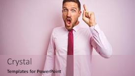  Presentation with business pink - Slide set with business man wearing tie and elegant shirt over pink isolated background pointing finger up with successful idea exited and happy number one background and a coral colored foreground