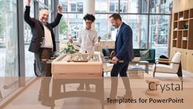  Presentation with football - PPT theme featuring business-man-wins-playing-table background and a coral colored foreground