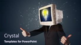  Presentation with glowing light bulb light bulb - Slide set enhanced with business man with a pc monitor head and idea light bulb glowing in the display background and a wine colored foreground