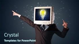  Presentation with glowing light bulb light bulb - Presentation theme with business man with a pc monitor head and idea light bulb glowing in the display background and a tawny brown colored foreground
