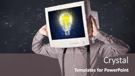  Presentation with glowing light bulb light bulb - Slides with business man with a pc monitor head and idea light bulb glowing in the display background and a gray colored foreground